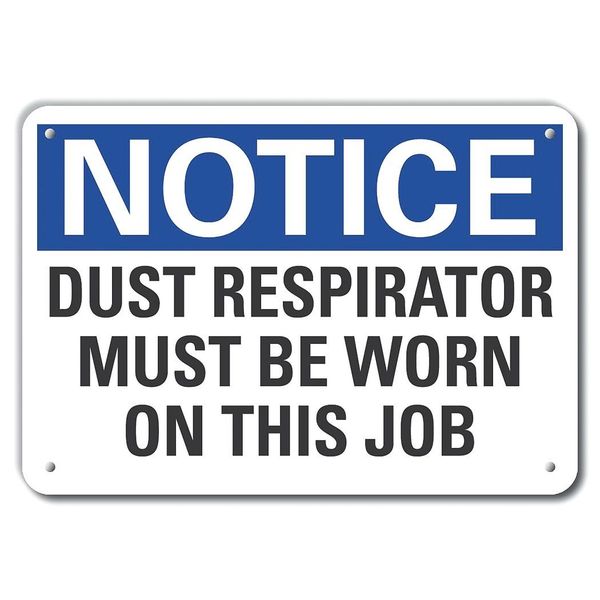 Aluminum Dust Mask Notice Sign, 10 in Height, 14 in Width, Aluminum, Horizontal Rectangle, English