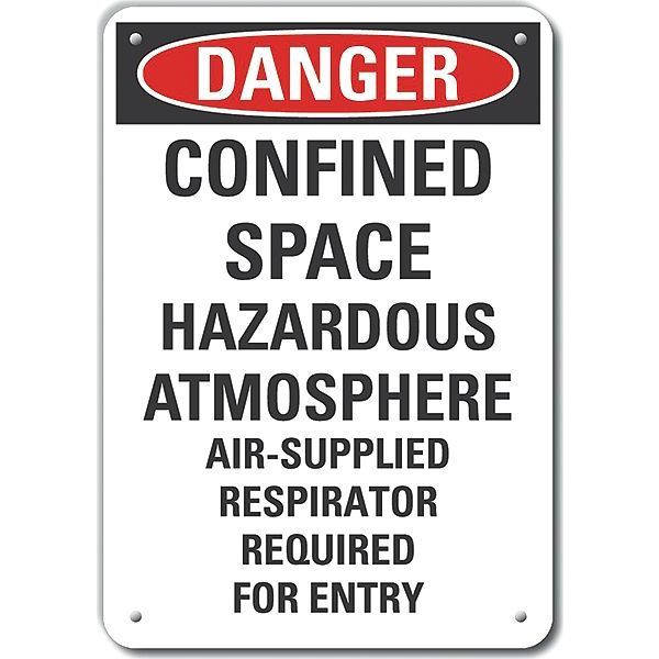 Aluminum Confined Space Danger Sign, 10 in Height, 7 in Width, Aluminum, Horizontal Rectangle