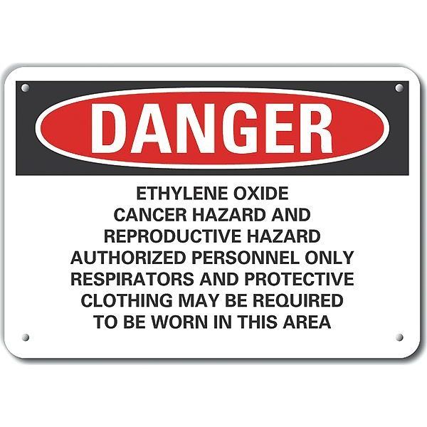 Aluminum Ethylene Oxide Danger Sign, 10 in Height, 14 in Width, Aluminum, Horizontal Rectangle