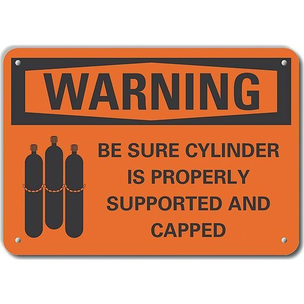 Aluminum Cylinder Handling Warning Sign, 7 in H, 10 in W, Vertical Rectangle, LCU6-0050-NA_10X7