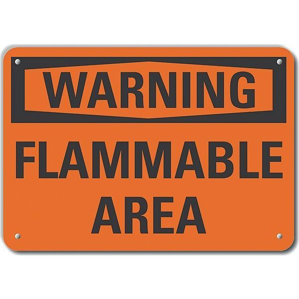 Aluminum Flammable Area Warning Sign, 10 in Height, 14 in Width, Aluminum, Horizontal Rectangle