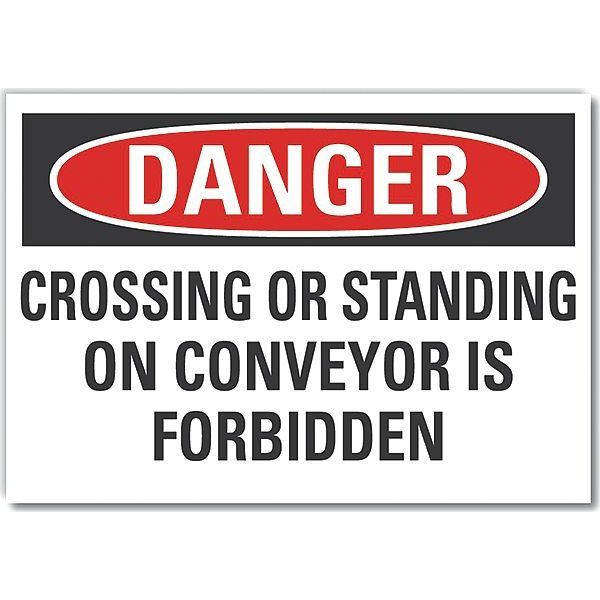 Conveyor Safety Danger Label, 10 in Height, 14 in Width, Polyester, Horizontal Rectangle, English