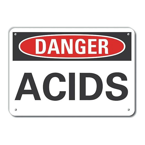 Aluminum Acid Danger Sign, 7 in H, 10 in W, Vertical Rectangle, English, LCU4-0299-NA_10X7