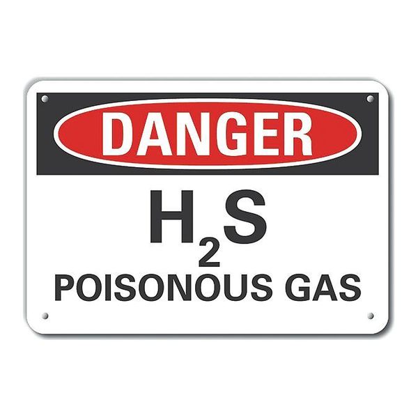 Aluminum H(2)S Poisonous Gas Danger Sign, 7 in Height, 10 in Width, Aluminum, Vertical Rectangle