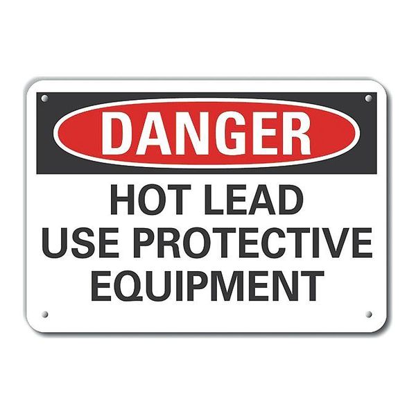 Aluminum Hot Lead Danger Sign, 10 in Height, 14 in Width, Aluminum, Horizontal Rectangle, English