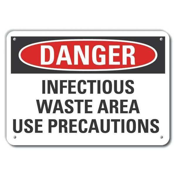 Aluminum Infectious Waste Danger Sign, 7 in H, 10 in W, Vertical Rectangle, LCU4-0557-NA_10X7