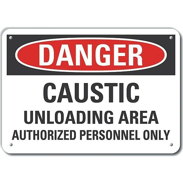 Aluminum Caustic Danger Sign, 10 in Height, 14 in Width, Aluminum, Horizontal Rectangle, English