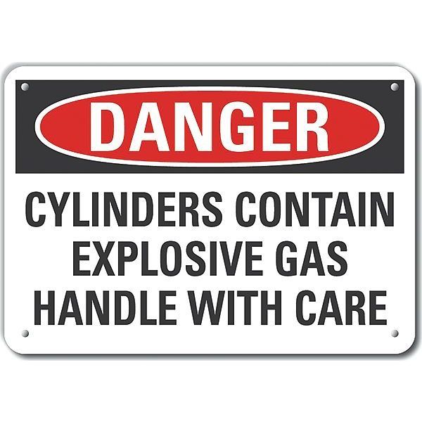 Aluminum Cylinder Handling Danger Sign, 7 in Height, 10 in Width, Aluminum, Vertical Rectangle