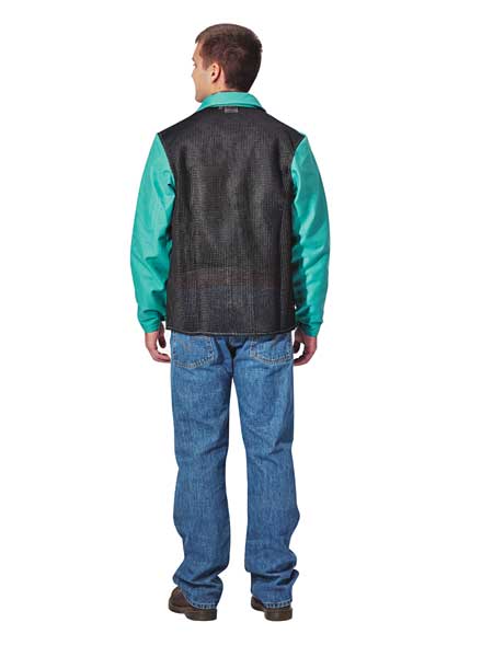 Welding Jacket, Green, Sateen w/Cane Back and Kevlar Thread, L