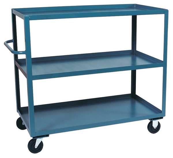 Steel Utility Cart with Lipped Metal Shelves, Flat, 3 Shelves, 2,000 lb