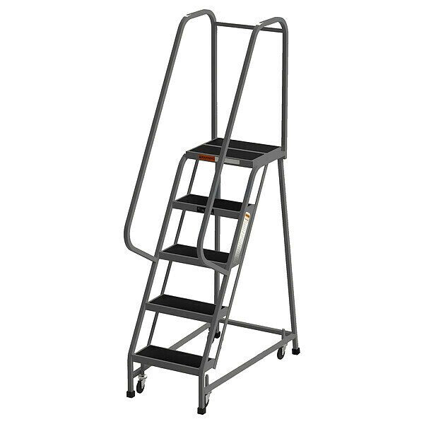 80 in H Steel Rolling Ladder, 5 Steps, 450 lb Load Capacity