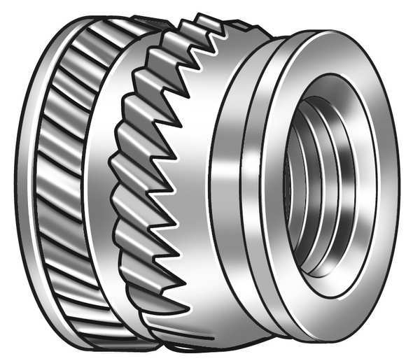 Ultrasonic Insert, #4-40, 9/64 in L, 0.172 in Insert Dia., 0.157 in Tapered End Dia., Brass