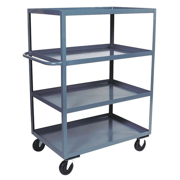 Steel Utility Cart with Lipped Metal Shelves, Flat, 4 Shelves, 3,000 lb