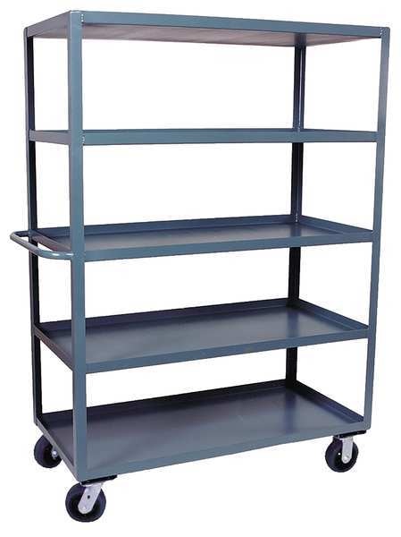 Steel Utility Cart with Lipped Metal Shelves, Flat, 6 Shelves, 3,000 lb