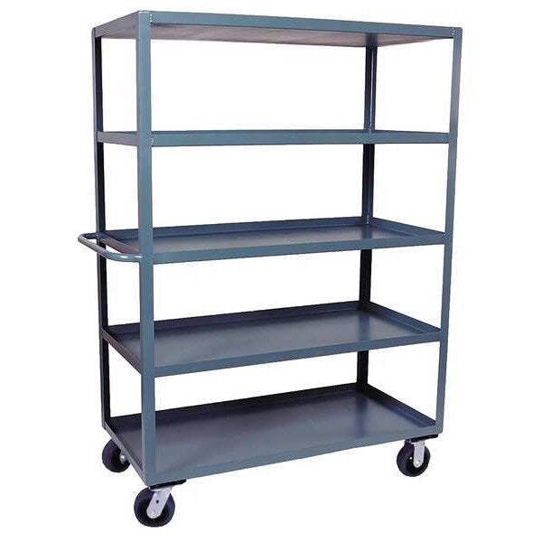 Steel Utility Cart with Lipped Metal Shelves, Flat, 5 Shelves, 3,000 lb