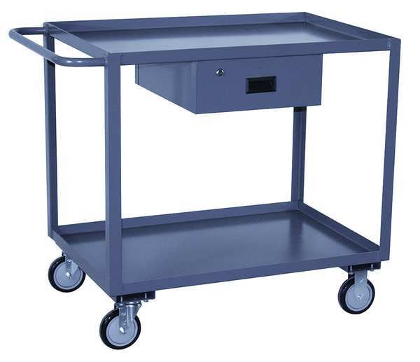 Steel Utility Cart with Lipped Metal Shelves, Flat, 2 Shelves, 1,200 lb